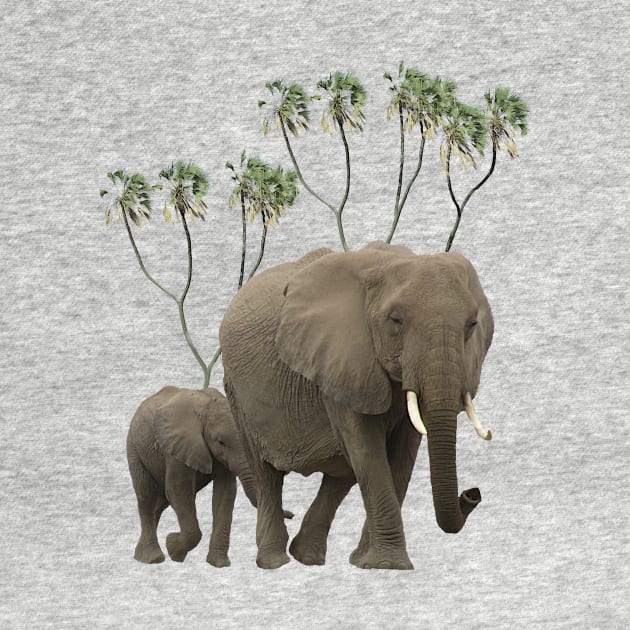 Elephant Mama + Baby + Doumpalms - Africa by T-SHIRTS UND MEHR